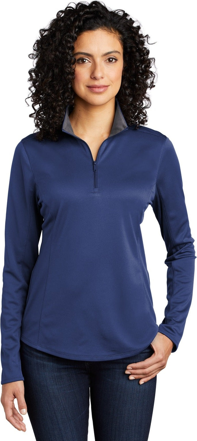 Front View of Royal/Steel Gy Port Authority Women's Silk Touch Performance 1/4-Zip LK584