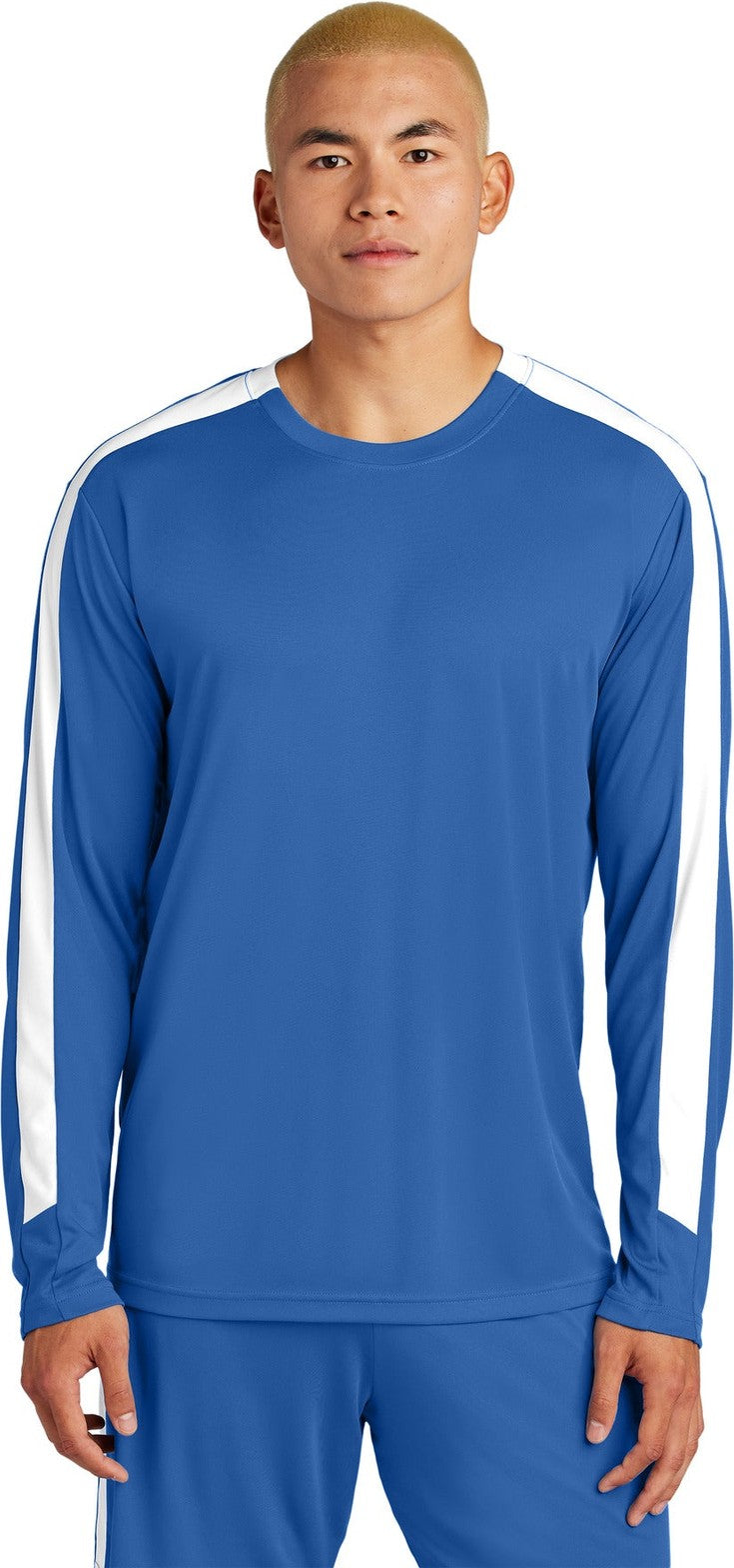Front View of Royal/Wht Sport-Tek Competitor United Long Sleeve Crew ST100LS