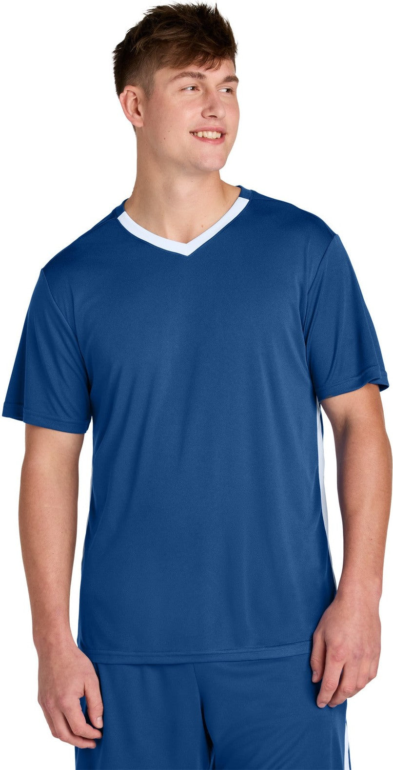 Front View of Royal/Wht Sport-Tek Competitor United V-Neck ST101