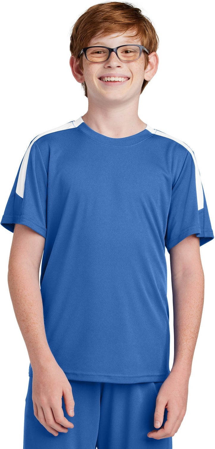 Front View of Royal/Wht Sport-Tek Youth Competitor United Crew YST100