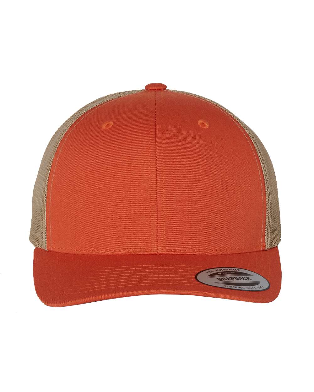 Front View of Rustic Orange/ Khaki Retro Trucker Cap - 6606