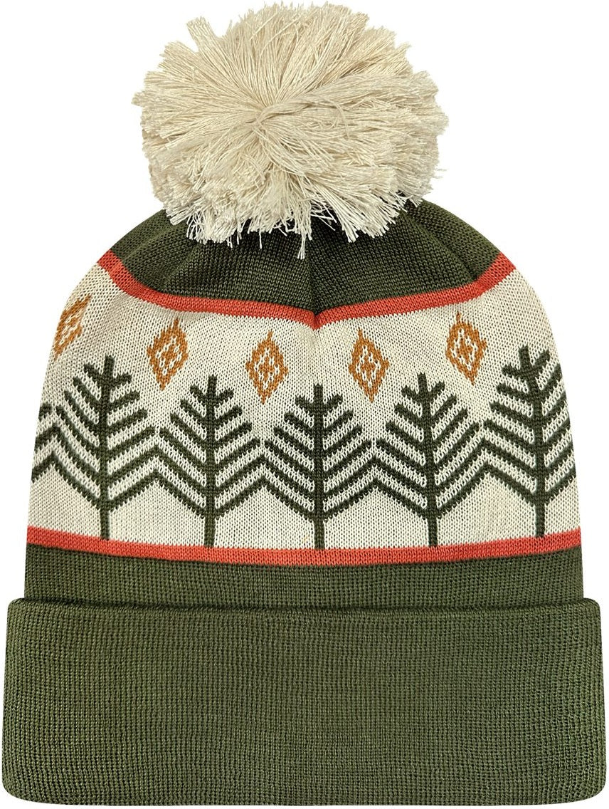 Front View of Rustic Trees/ Olive Green Grand Recycled Beanie - GRNDSR