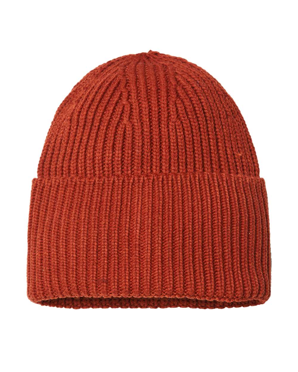 Front View of Rusty Sustainable Chunky Rib Cuffed Beanie - OAK