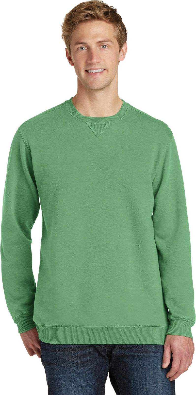 Front View of Safari Port & Co Beach Wash Garment-Dyed Crewneck Sweatshirt PC098
