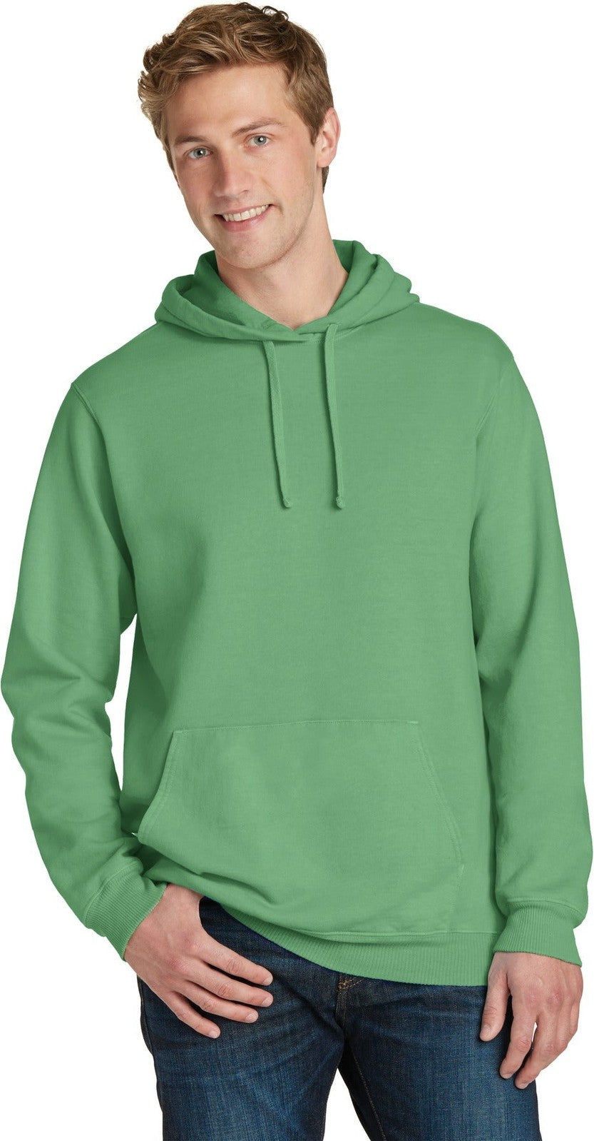 Front View of Safari Port & Co Beach Wash Garment-Dyed Pullover Hooded Sweatshirt. PC098H