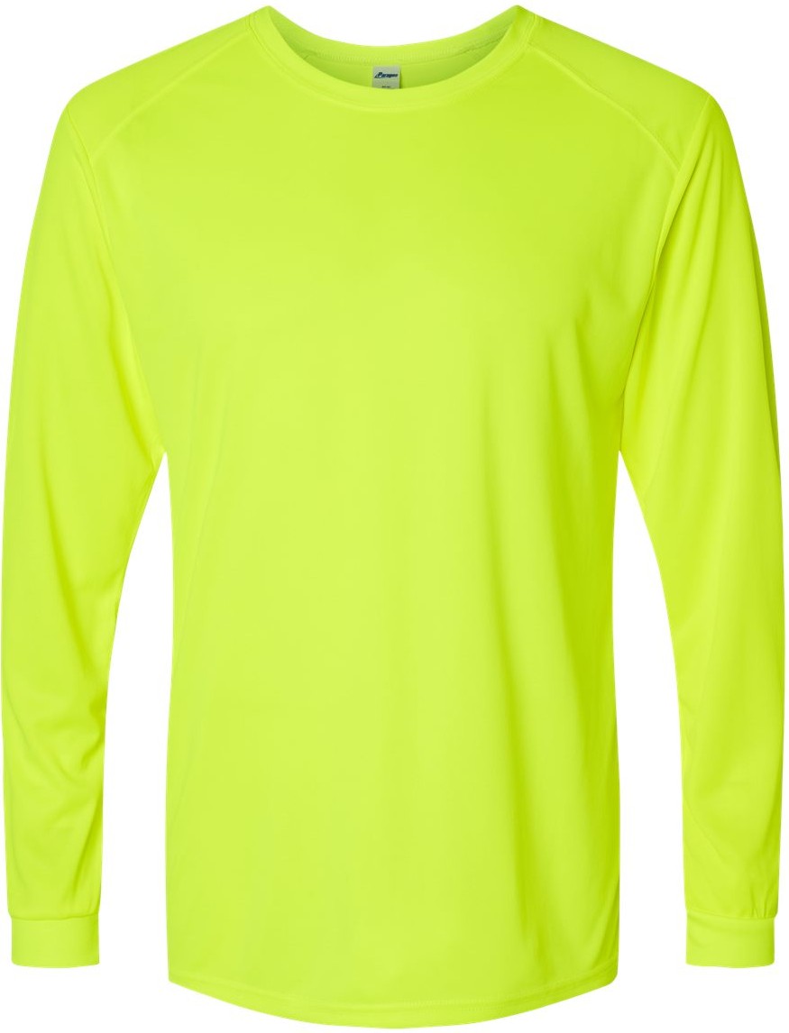 Front View of Safety Green Long Islander Performance Long Sleeve T-Shirt - 210