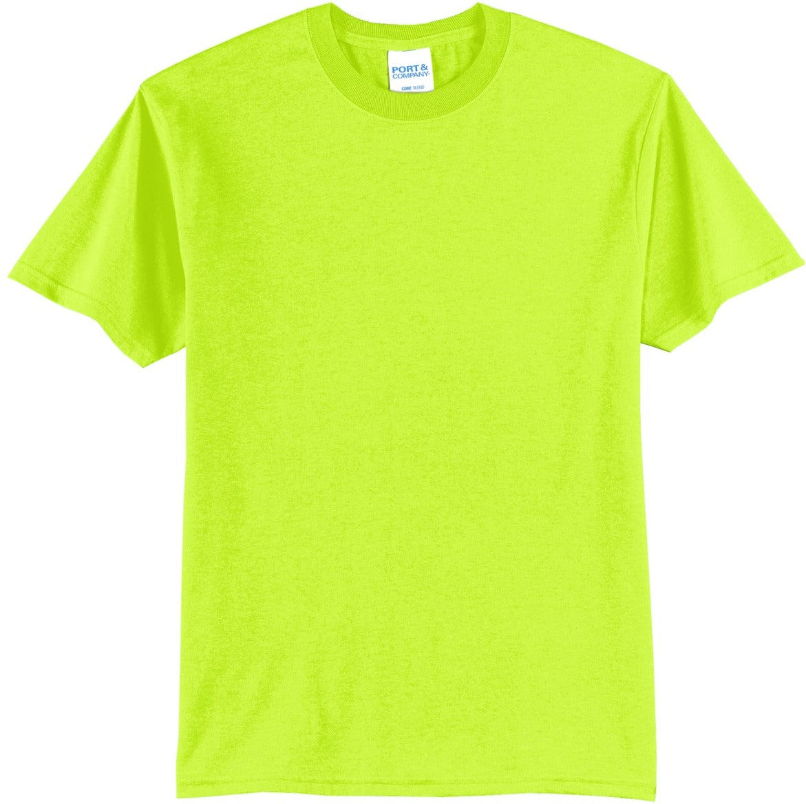 Front View of Safety Green Port & Co Tall Core Blend Tee. PC55T