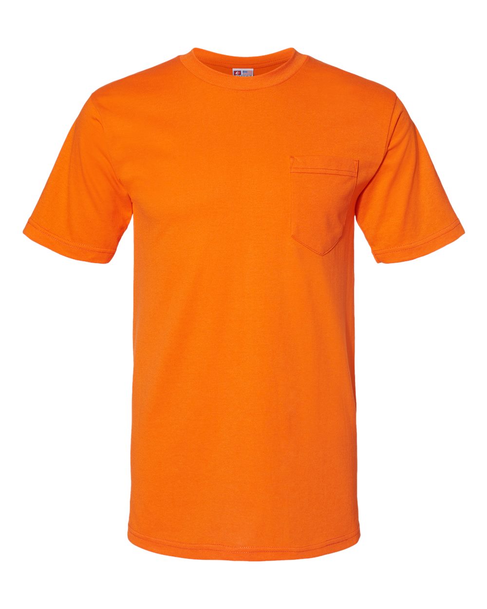 Front View of Safety Orange USA-Made 50/50 Pocket T-Shirt - 1725