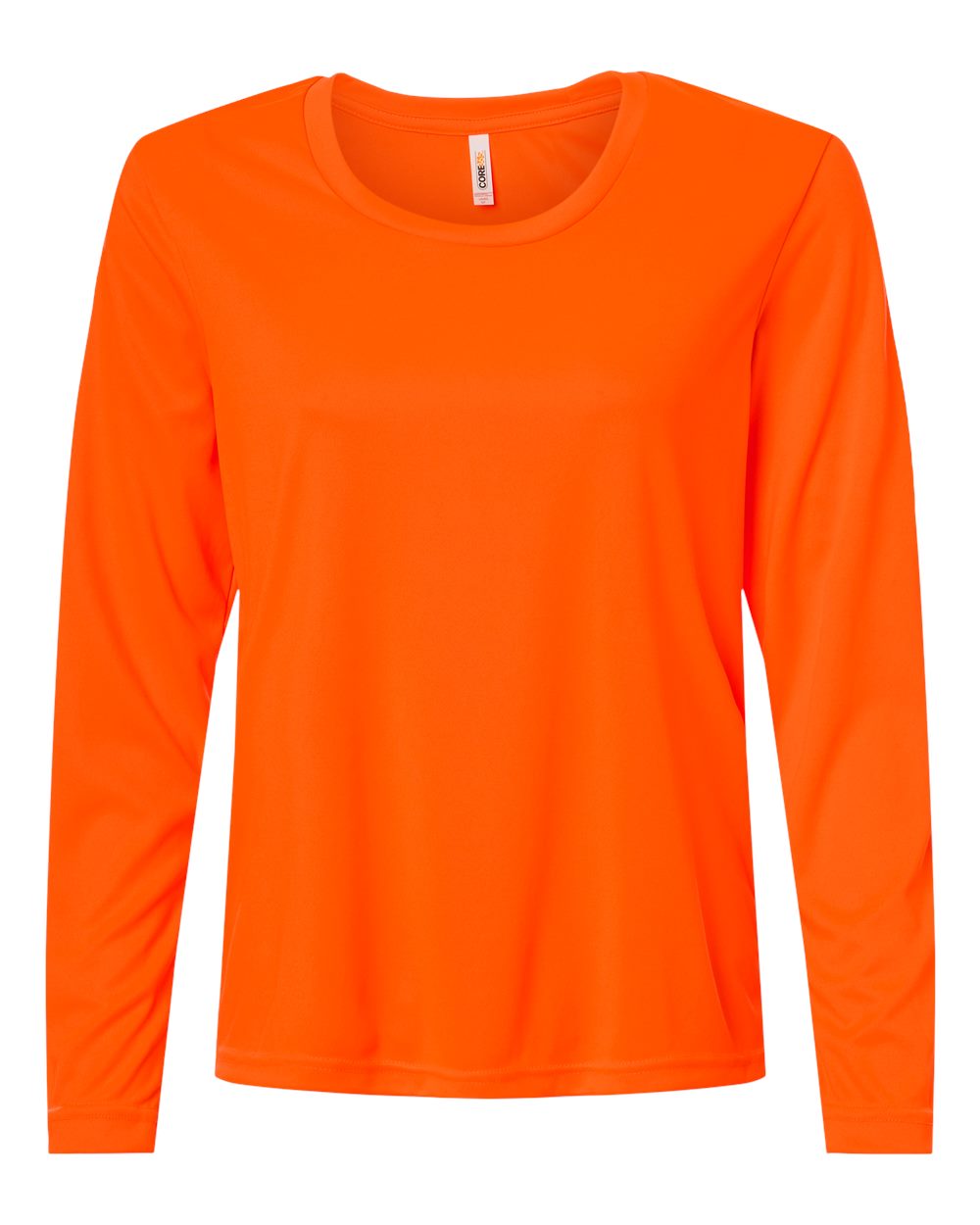 Front View of Safety Orange Women's Capital Performance Long Sleeve T-Shirt - CE10LW plain