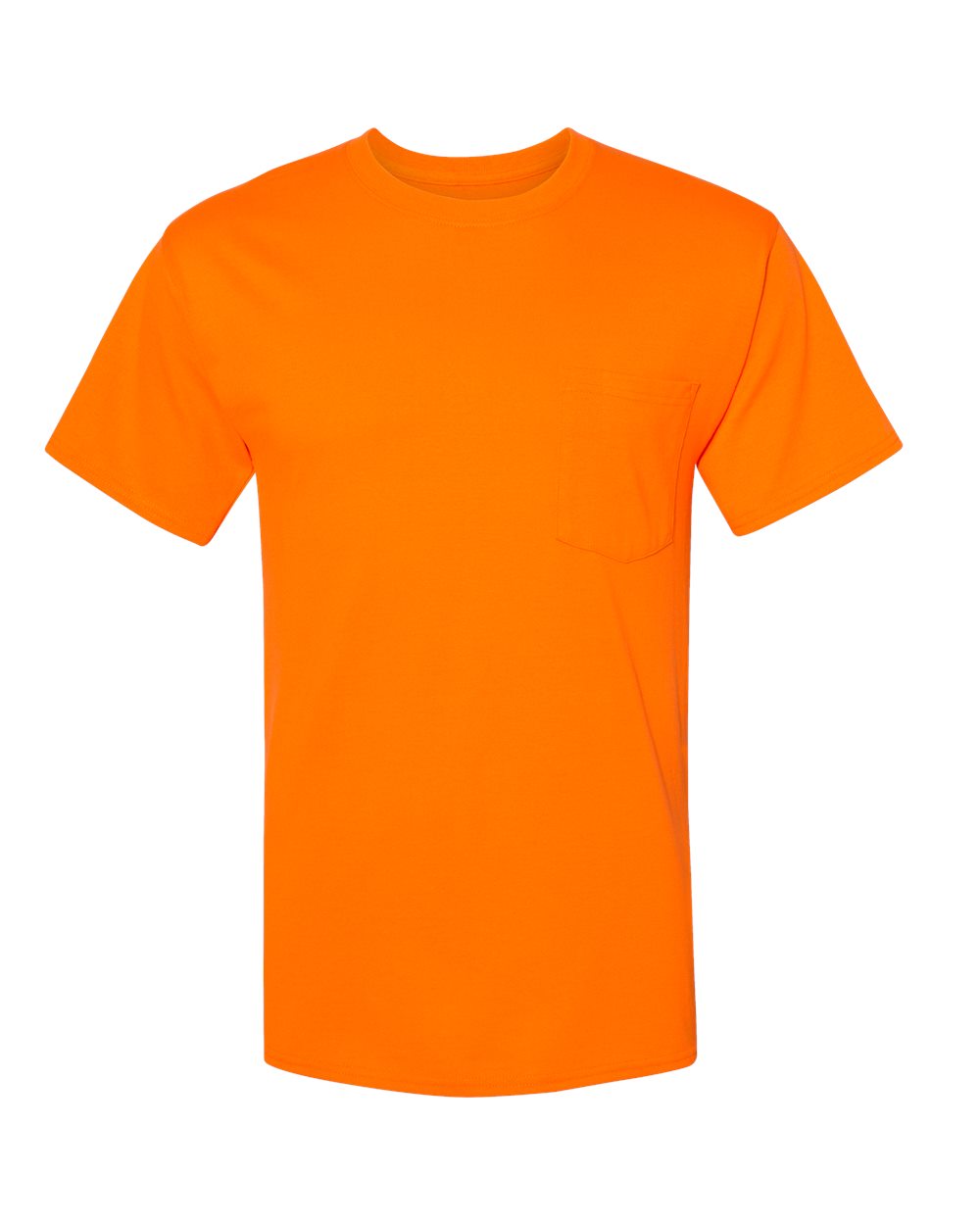 Front View of Safety Orange Workwear Pocket T-Shirt - W110