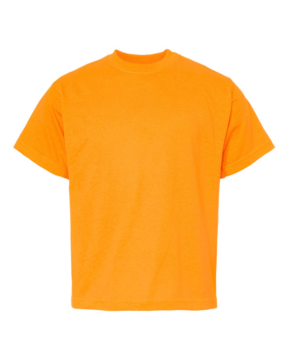 Front View of Safety Orange Youth Gold Soft Touch T-Shirt - 4850