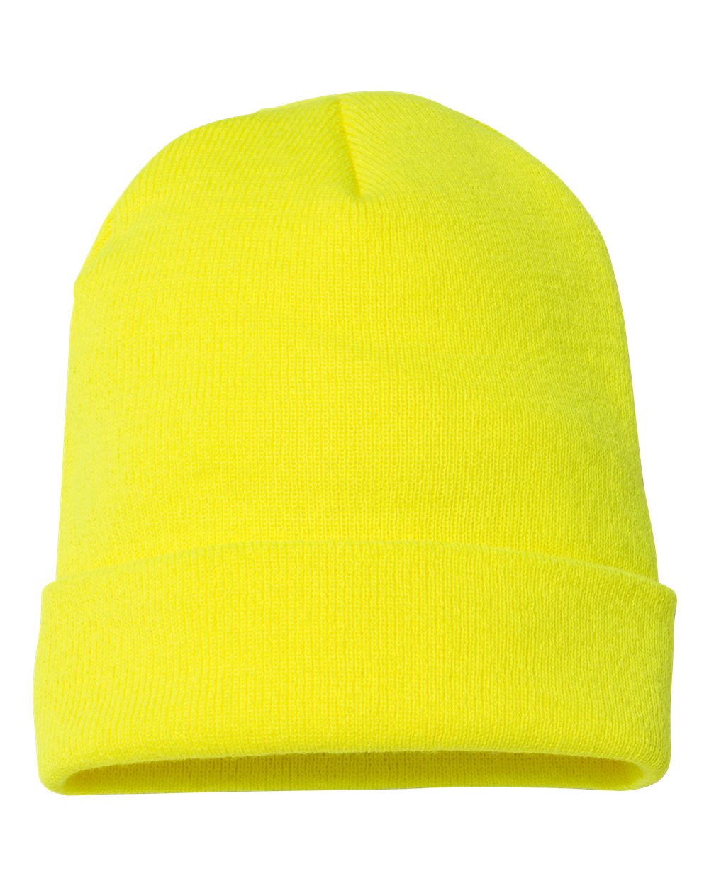 Front View of Safety Yellow Cuffed Beanie - 1501KC