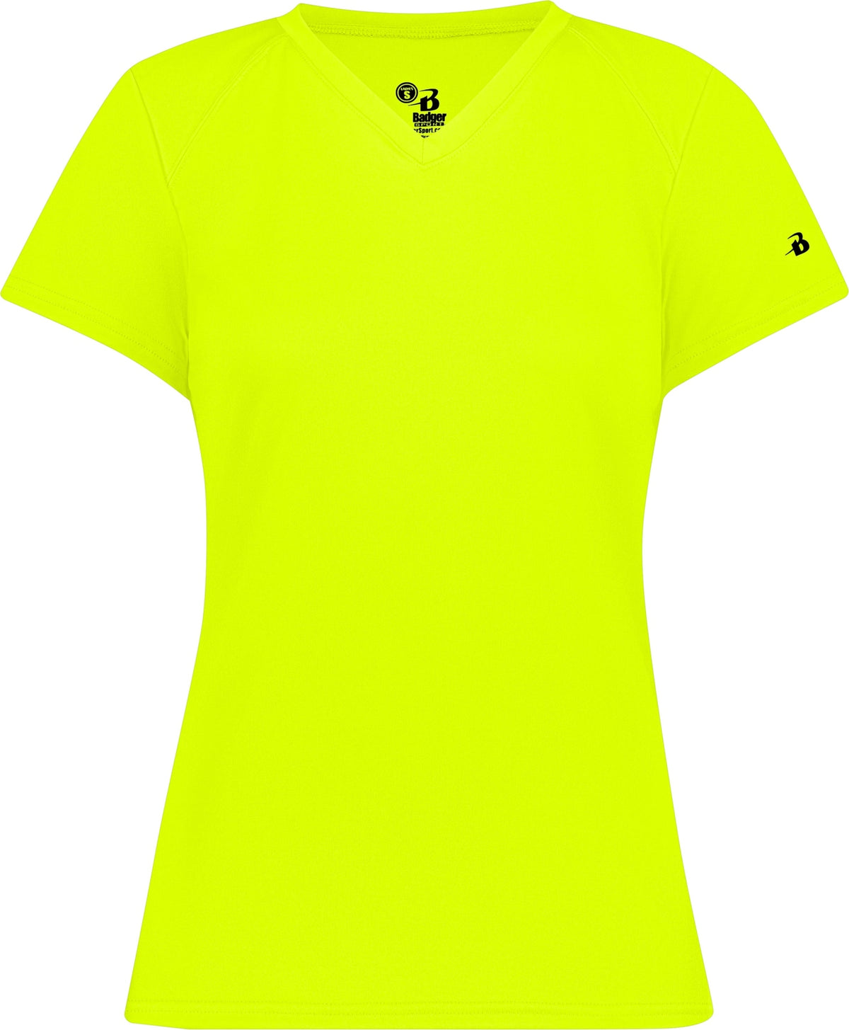 Front View of SAFETY YELLOW LADIES B-CORE V-NECK TEE
