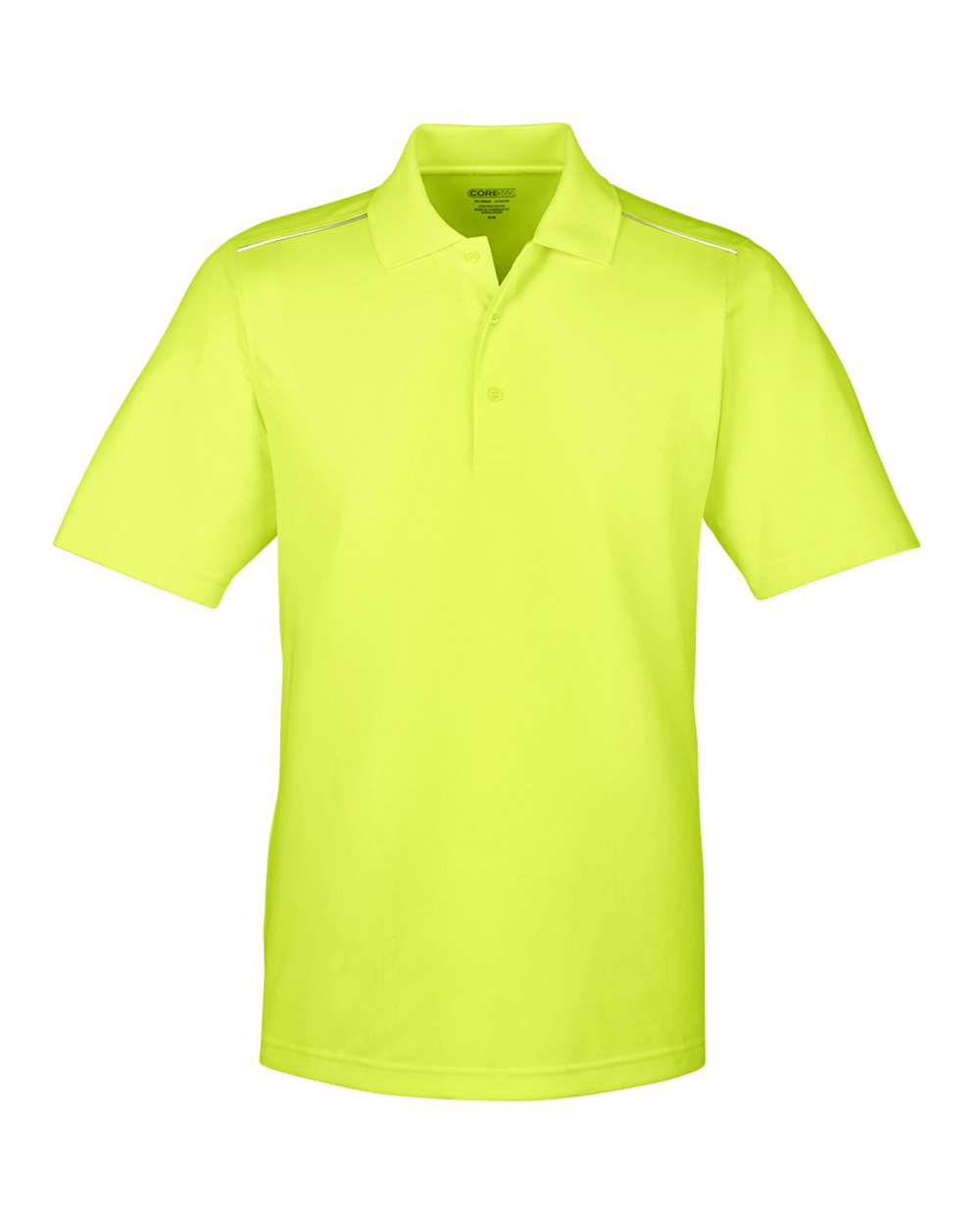 Front View of Safety Yellow Men's Radiant Performance Piqué Polo with Reflective Piping - 88181R