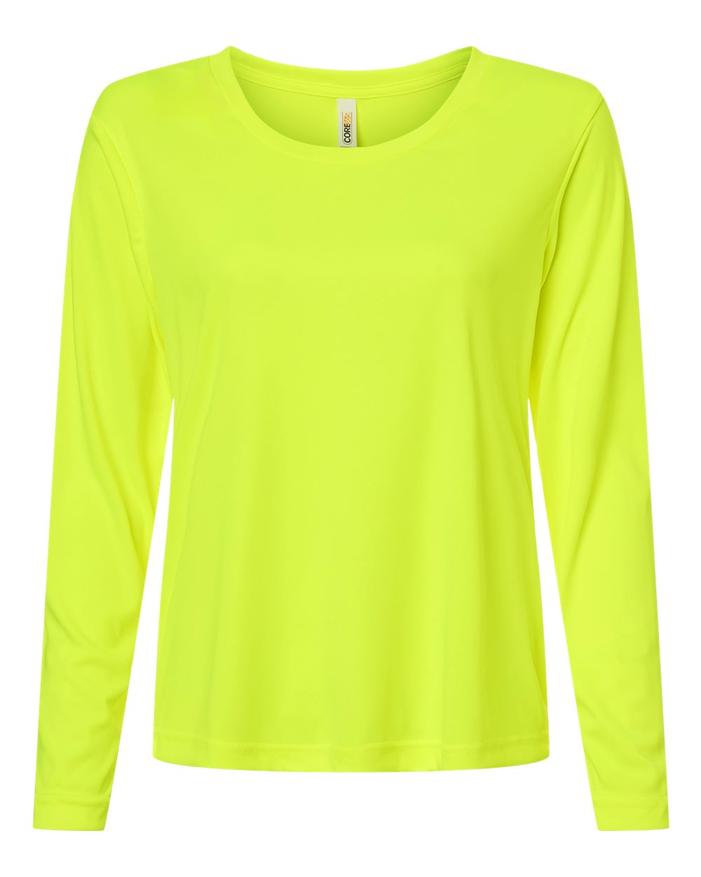 Front View of Safety Yellow Women's Capital Performance Long Sleeve T-Shirt - CE10LW plain