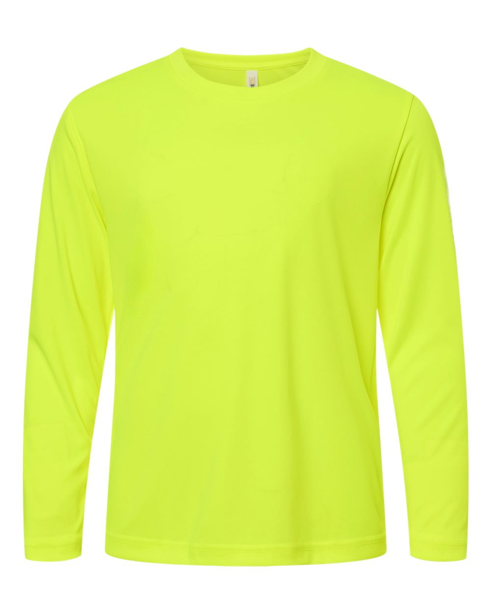 Front View of Safety Yellow Youth Capital Performance Long Sleeve T-Shirt - CE10LY plain