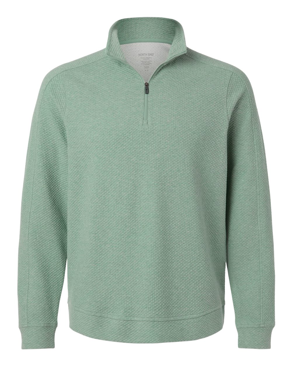 Front View of Sage Green Heather Men&#39;s Spirit Textured Quarter-Zip Pullover - NE725