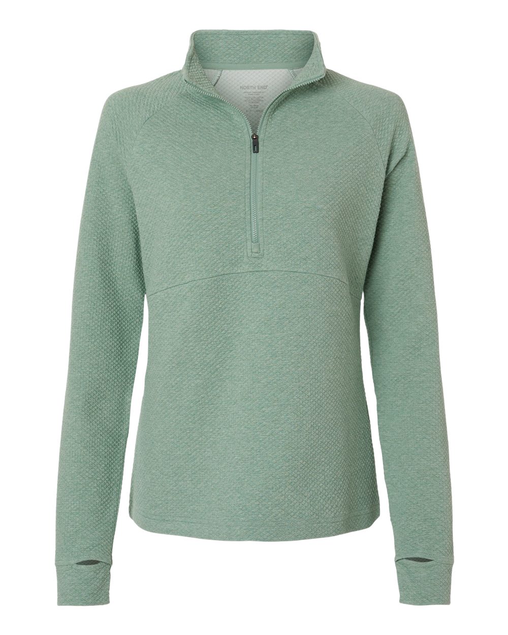 Front View of Sage Green Heather Women&#39;s Spirit Textured Quarter-Zip Pullover - NE725W