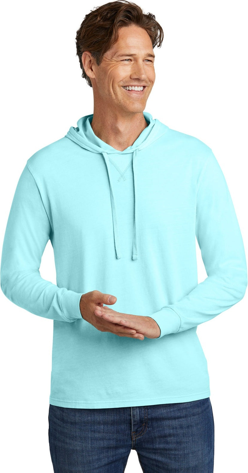 Front View of SaltwtrBlu Allmade Unisex Mineral Dye Organic Cotton Hoodie Tee AL6305