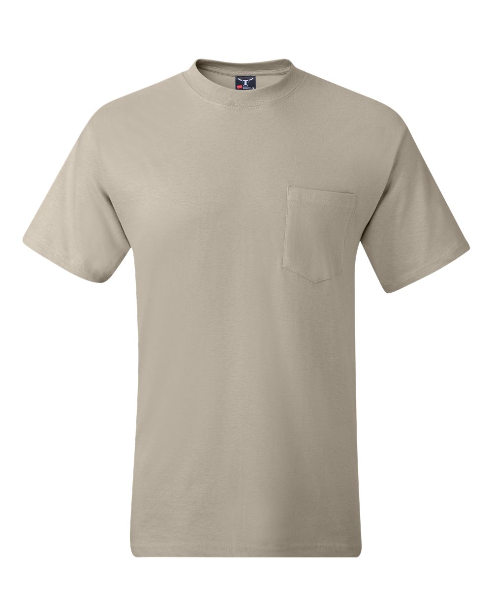 Front View of Sand Beefy-T® Pocket T-Shirt - 5190