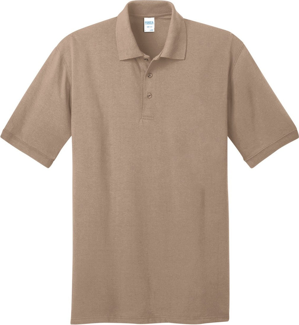 Front View of Sand Port & Co Core Blend Jersey Knit Polo. KP55