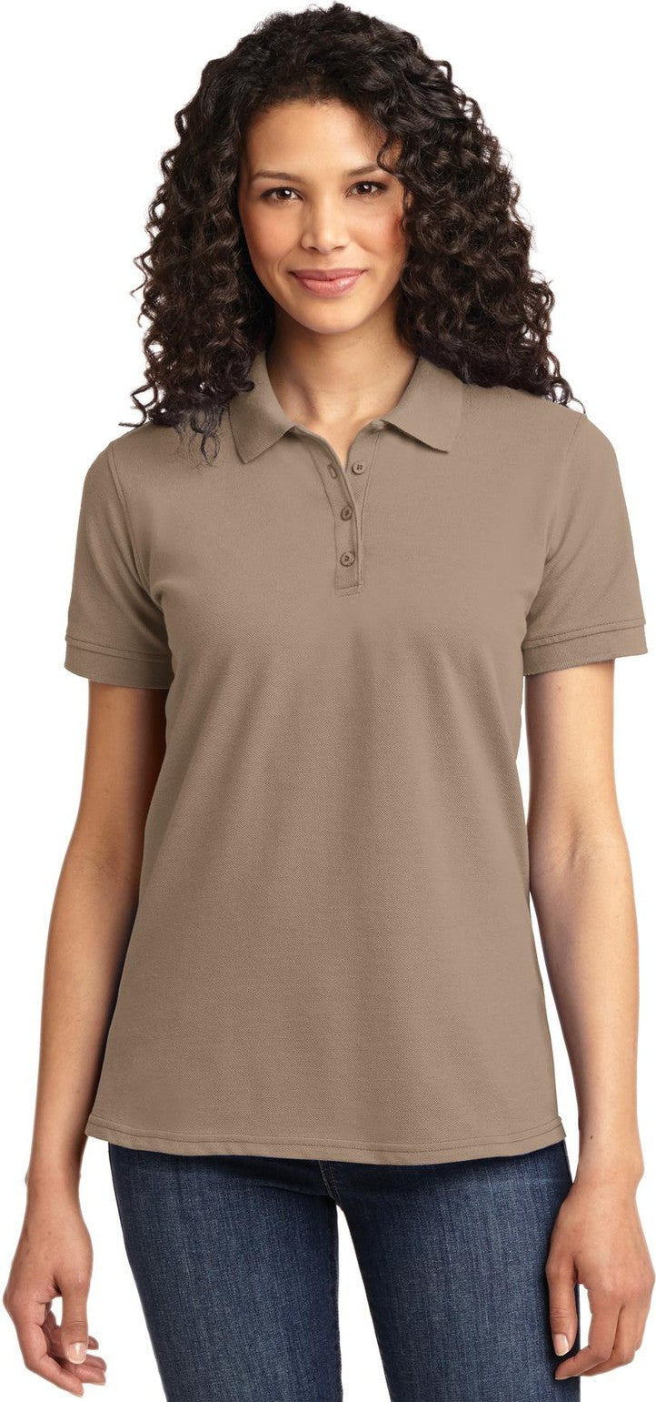 Front View of Sand Port & Co Women's Core Blend Pique Polo. LKP155