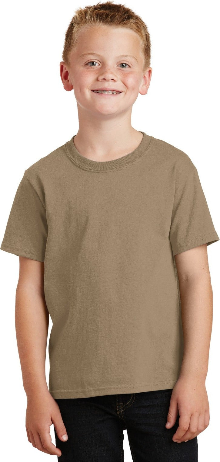 Front View of Sand Port & Co Youth Core Cotton Tee. PC54Y