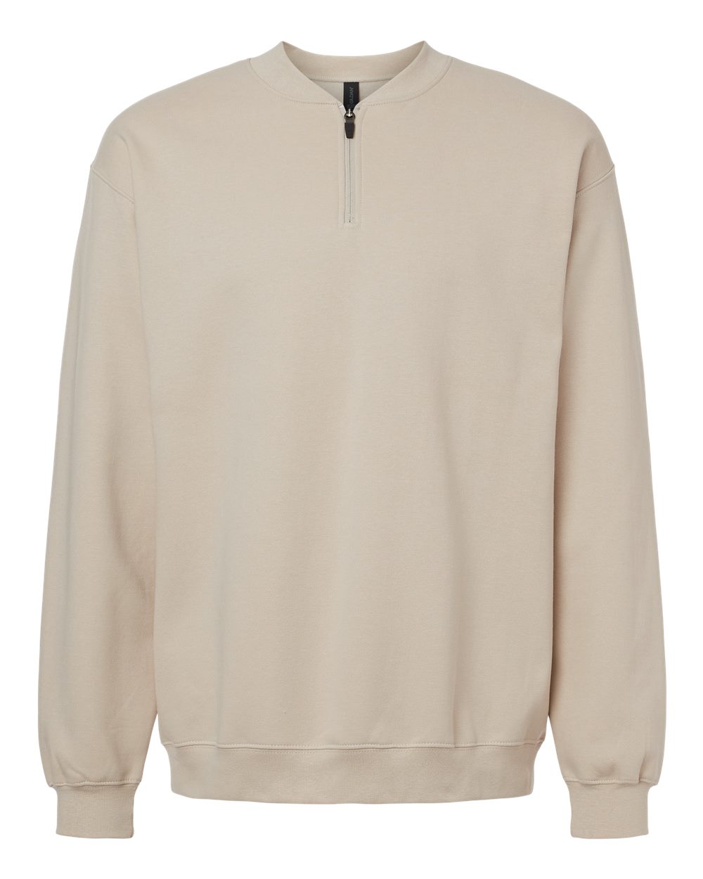 Front View of Sand Softstyle® Midweight 1/4 Zip Sweatshirt - SF008