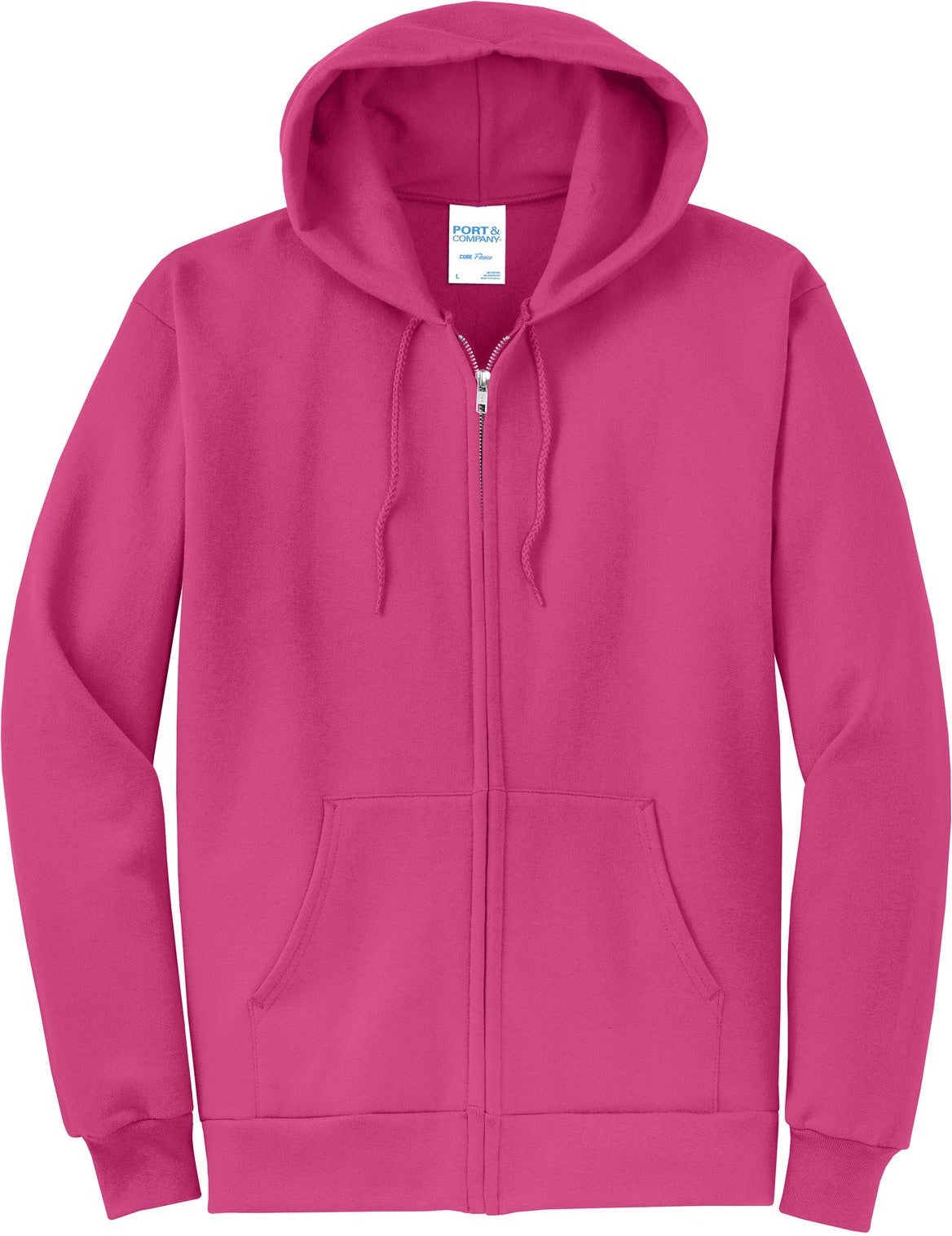 Front View of Sangria Port & Co Core Fleece Full-Zip Hooded Sweatshirt. PC78ZH