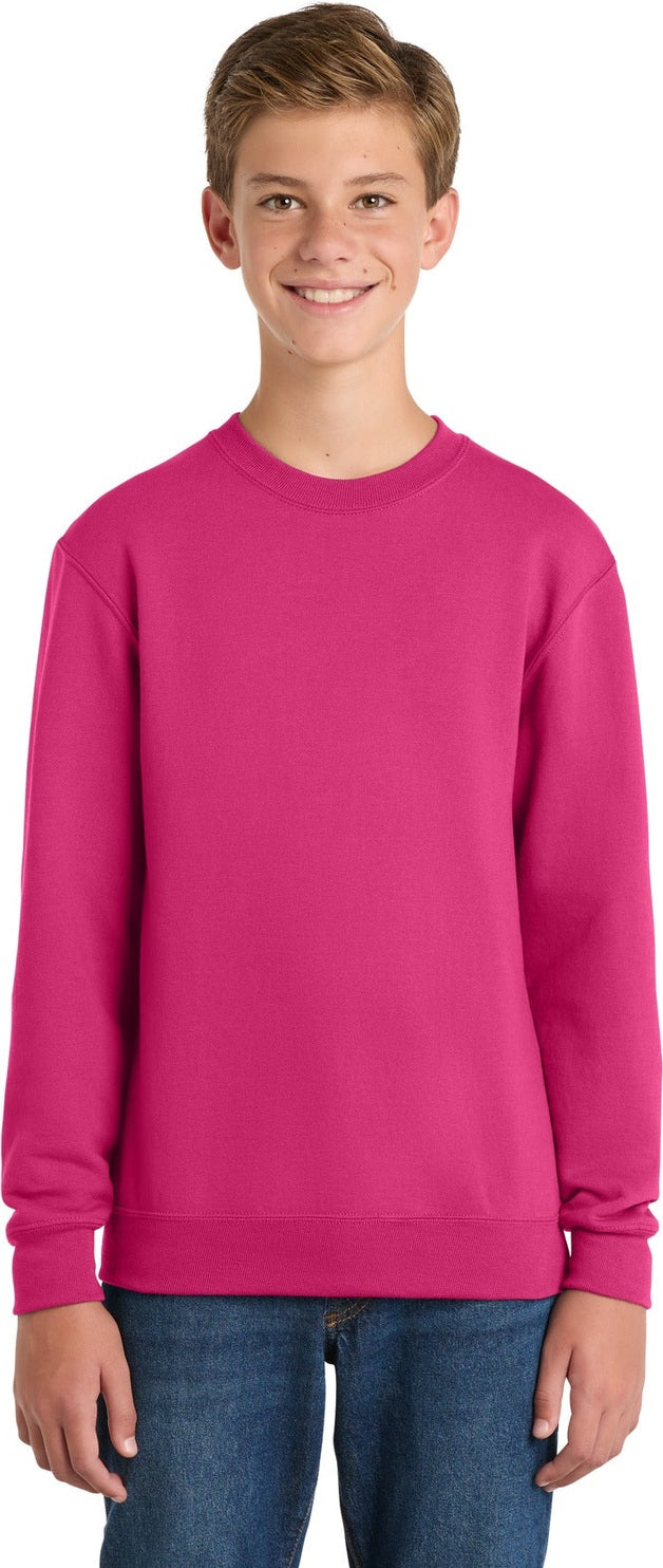 Front View of Sangria Port & Co Youth Core Fleece Crewneck Sweatshirt. PC90Y