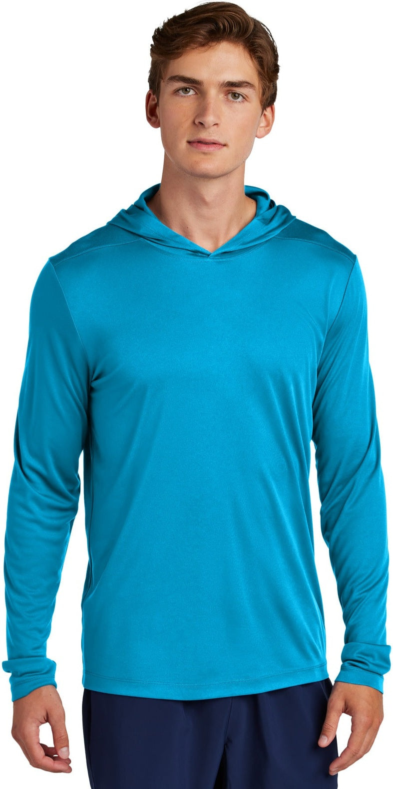 Front View of Sapphire Sport-Tek Posi-UV Pro Long Sleeve Hoodie ST420LSH