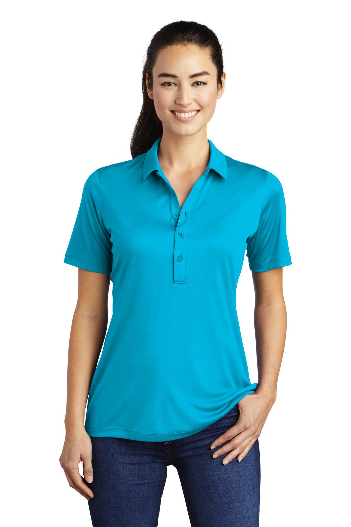 Front View of Sapphire Sport-Tek Women's Posi-UV Pro Polo. LST520