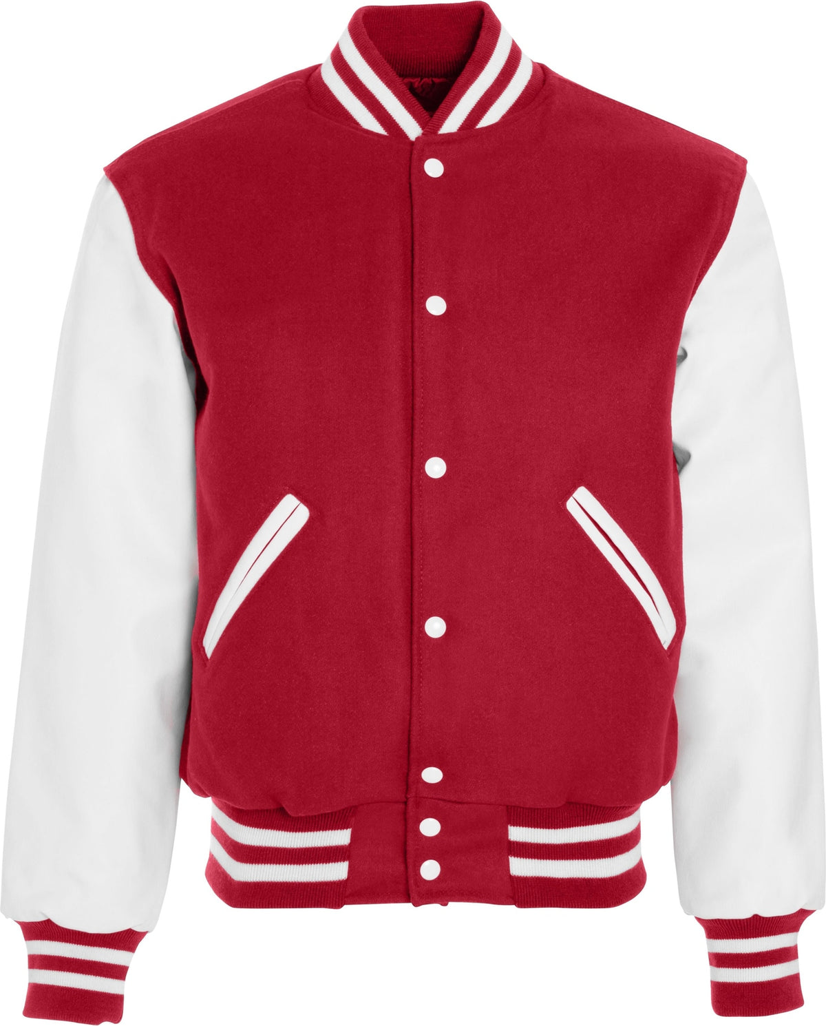 Front View of SCARLET/WHITE AWARD WOOL JACKET