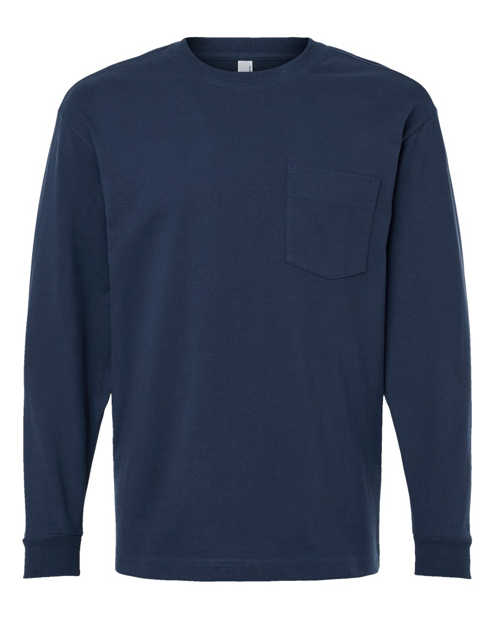 Front View of Sea Blue Super Heavyweight Long Sleeve Pocket Tee - 9410