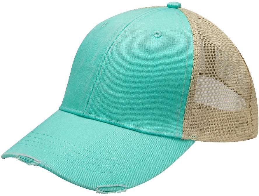 Front View of Seafoam/ Tan Ollie Distressed Cap - OL102