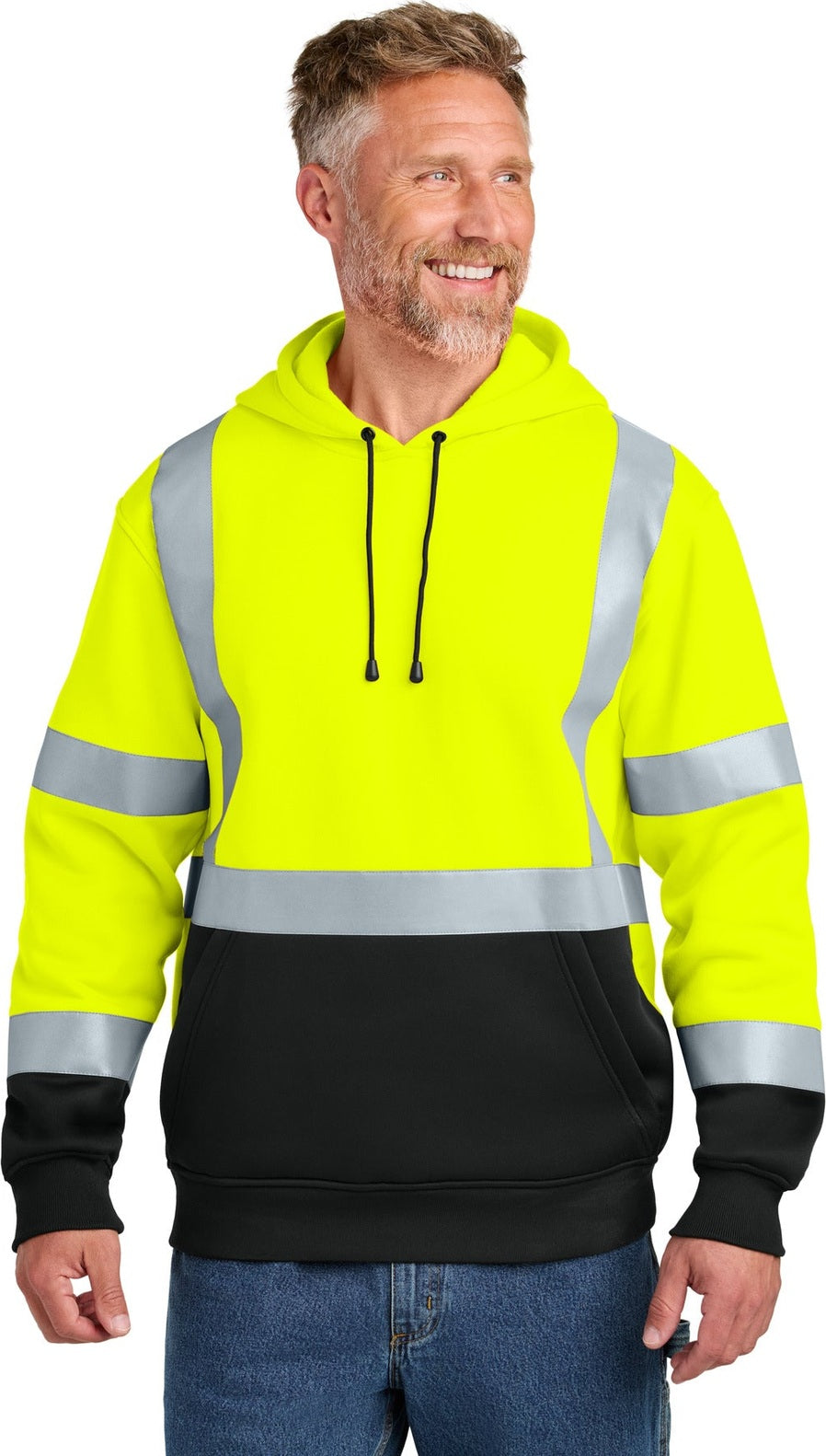 Front View of SftyYellow CornerStone ANSI 107 Class 3 Heavy-Duty Fleece Pullover Hoodie CSF301