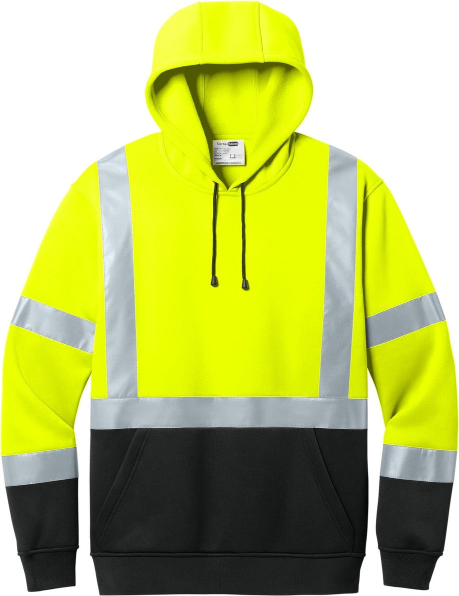 Front View of SftyYellow CornerStone ANSI 107 Class 3 Heavy-Duty Fleece Pullover Hoodie CSF301