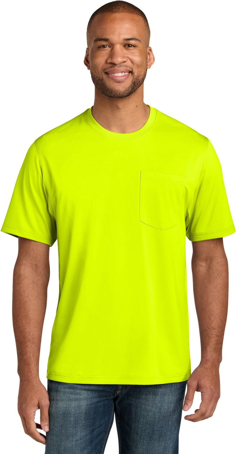 Front View of SftyYellow CornerStone Tall Workwear Pro Short Sleeve Pocket Tee TLCS440P