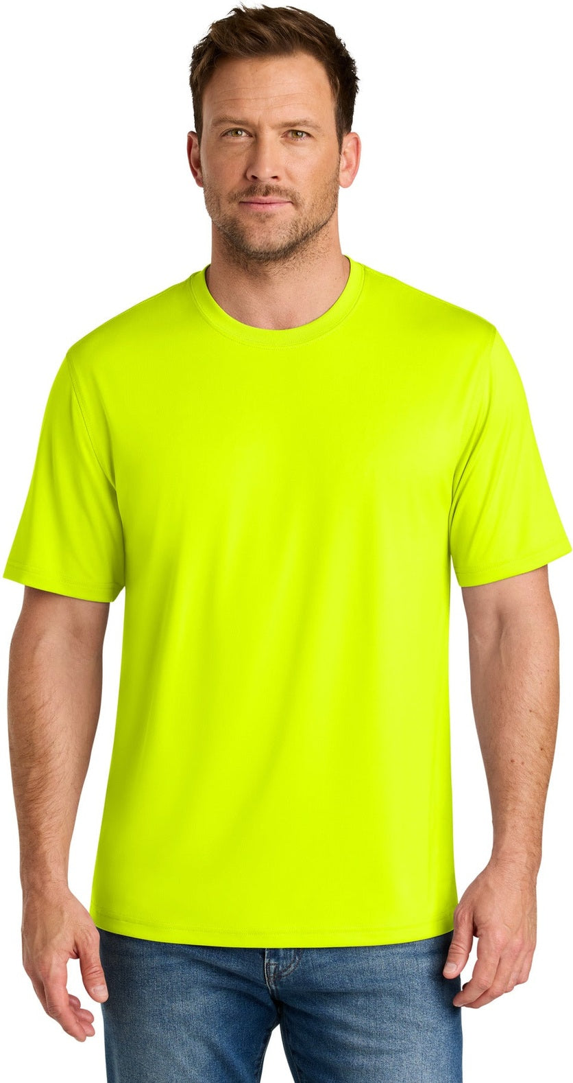 Front View of SftyYellow CornerStone Workwear Pro Short Sleeve Tee CS440