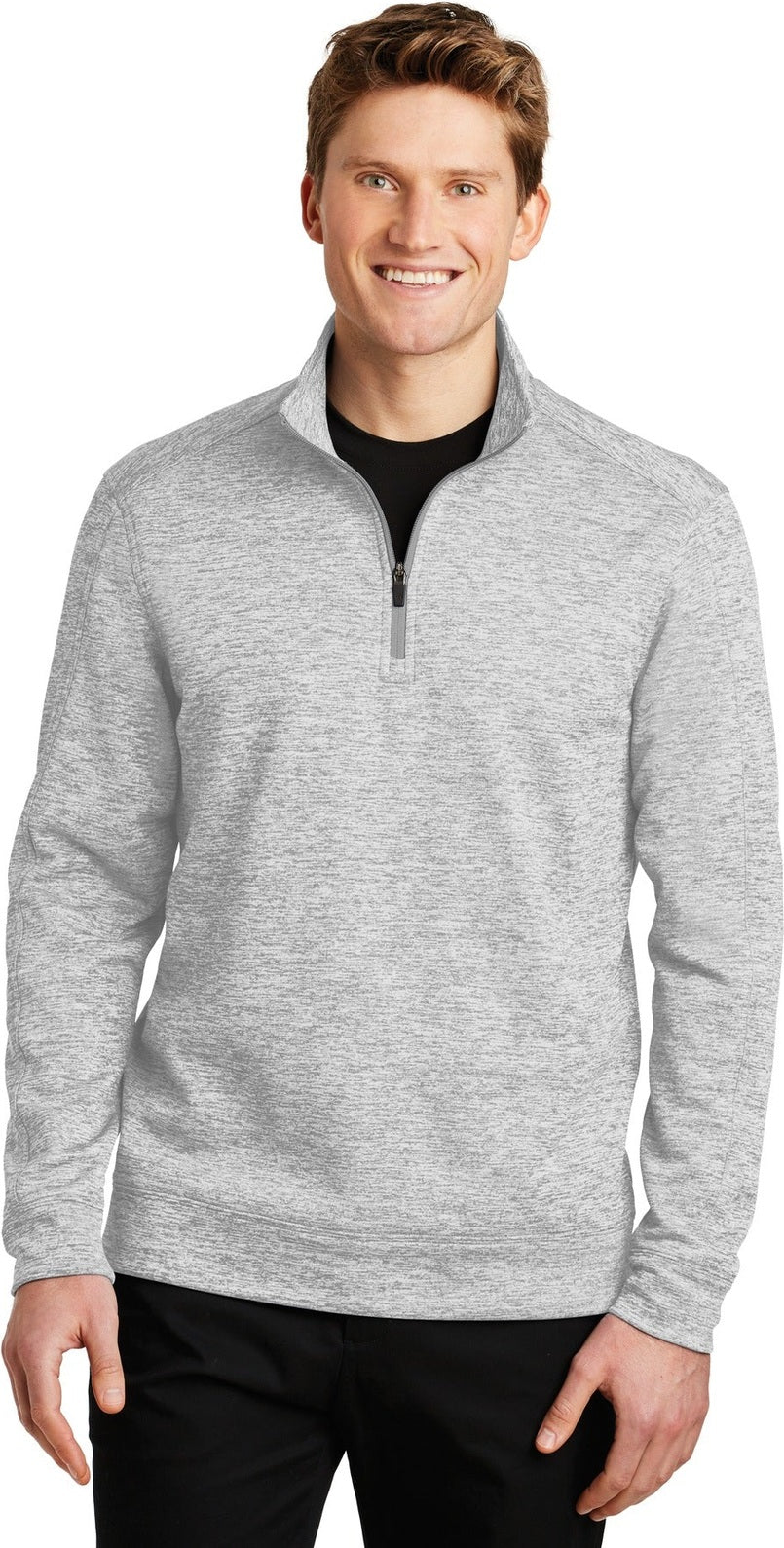Front View of Silver Electrc Sport-Tek PosiCharge Electric Heather Fleece 1/4-Zip Pullover. ST226
