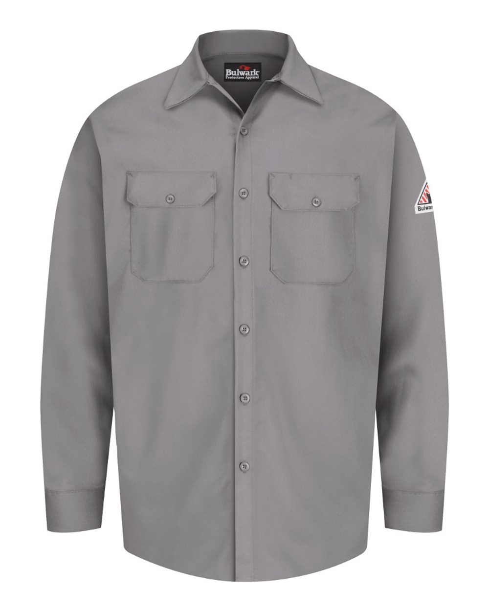 Front View of Silver Grey Flame Resistant Excel Work Shirt - SEW2