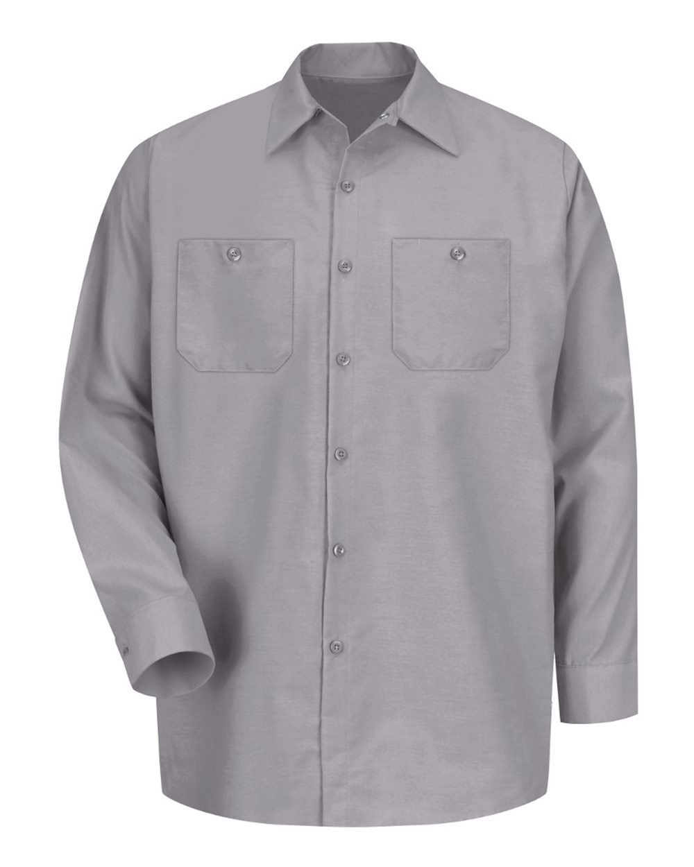 Front View of Silver Grey Industrial Long Sleeve Work Shirt - Tall Sizes - SP14T