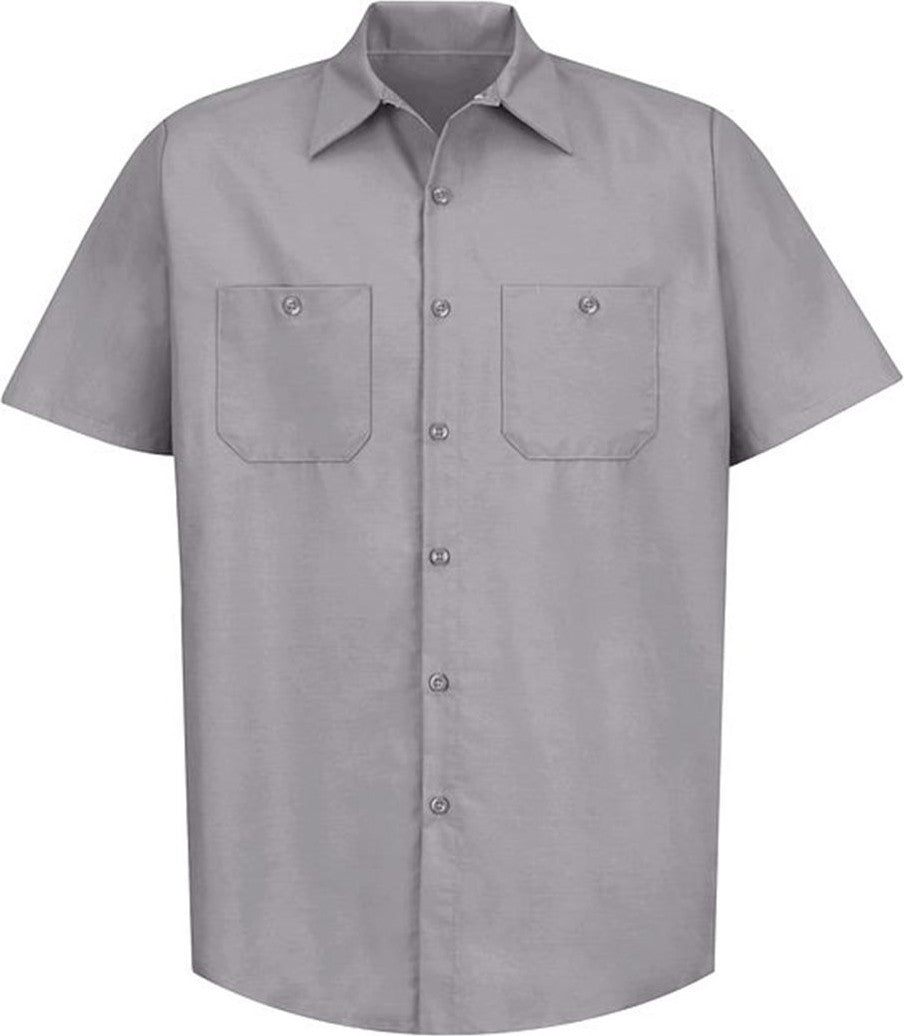 Front View of Silver Grey Industrial Short Sleeve Work Shirt - Tall Sizes - SP24T