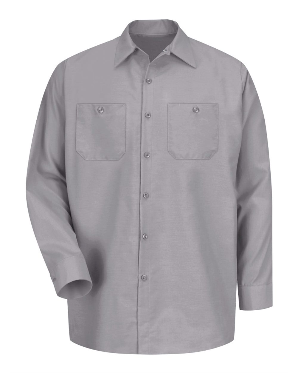 Front View of Silver Industrial Long Sleeve Work Shirt - SP14