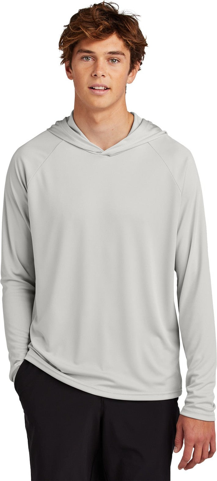 Front View of Silver Port & Co Performance Pullover Hooded Tee PC380H