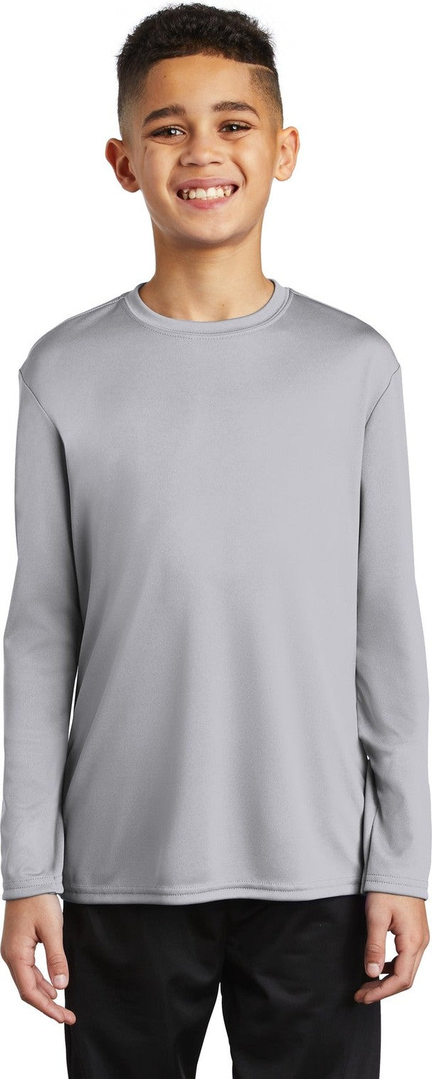 Front View of Silver Port & Co Youth Long Sleeve Performance Tee PC380YLS