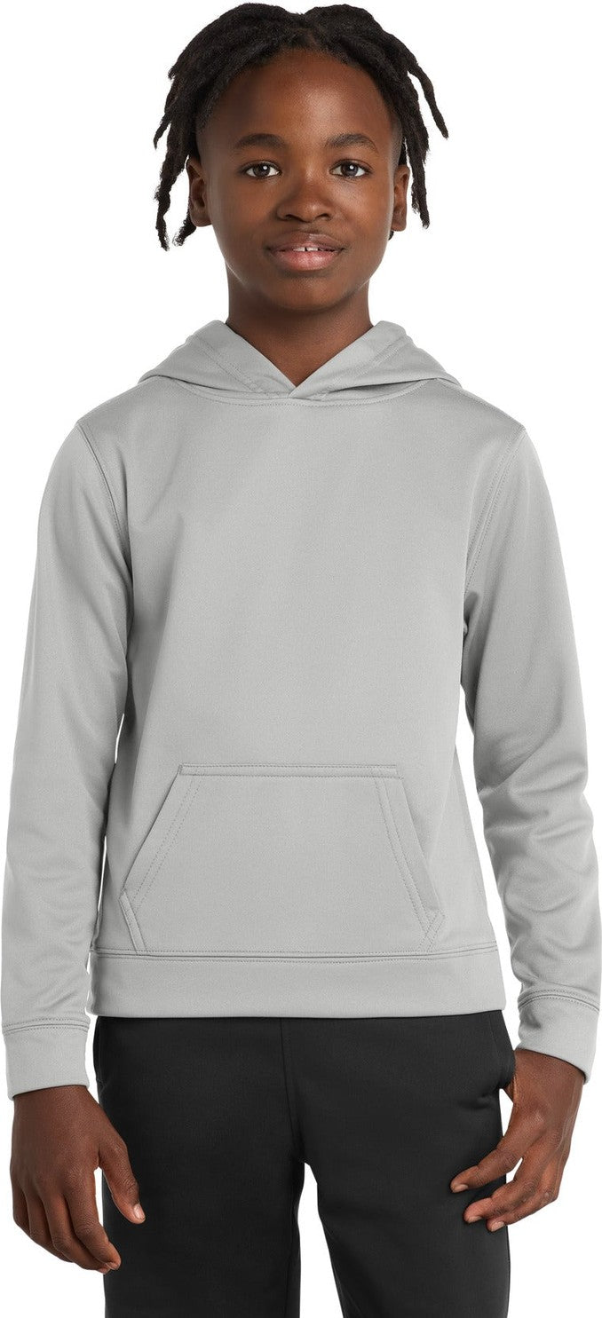 Front View of Silver Port & Co Youth Performance Fleece Pullover Hooded Sweatshirt. PC590YH