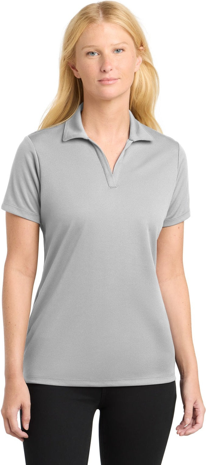 Front View of Silver Sport-Tek Women's PosiCharge RacerMesh Polo. LST640