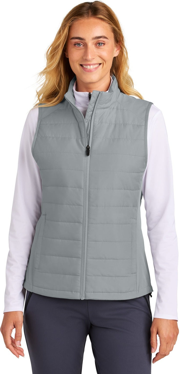 Front View of Silver Sport-Tek Women's Teknical Hybrid Vest LST941
