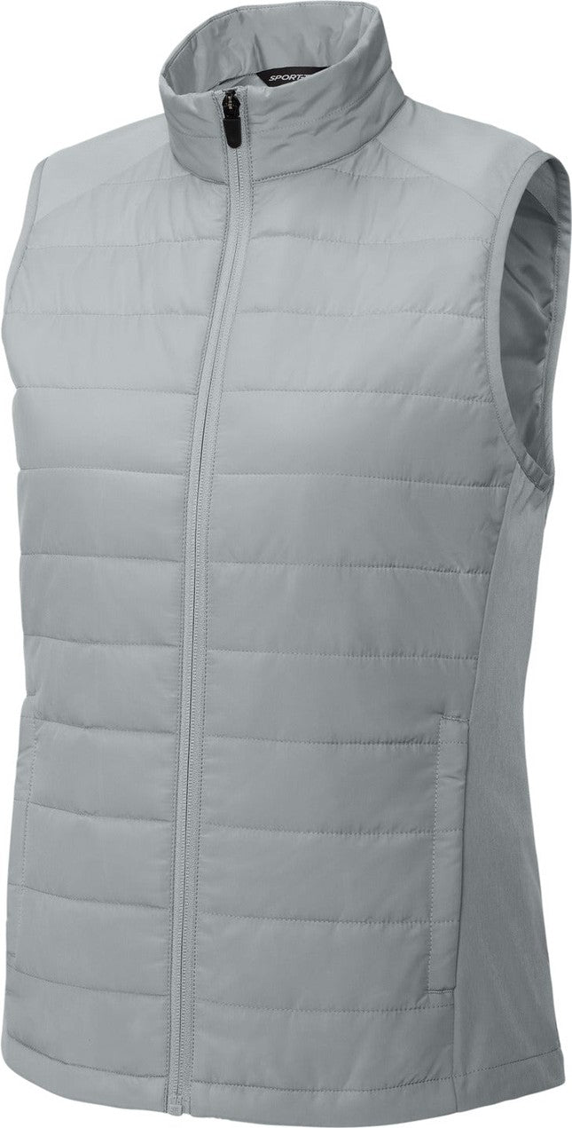 Front View of Silver Sport-Tek Women's Teknical Hybrid Vest LST941